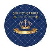 Lofaris Royal Blue And Golden Crown Baby Shower Round Backdrop